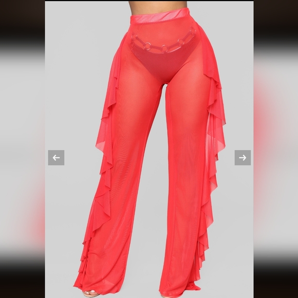 Cherry Red Ruffle Swimsuit Cover up pants - Picture 3 of 12